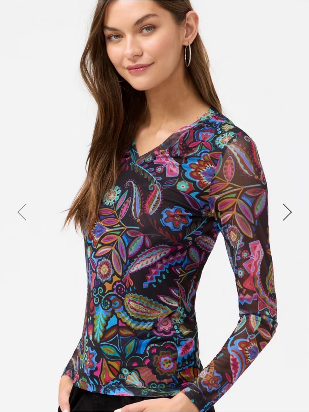 Women’s Long-Sleeve V-Neck Floral Paisley Print Top - Black/Multi